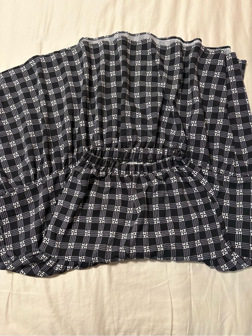 Women's Black & White Plaid Maxi Dress with Smocked Waist